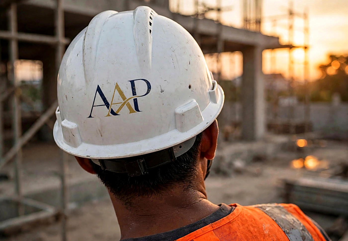Petugas CV Arsyf Artha Perkasa berbaju keselamatan memantau pekerjaan struktur